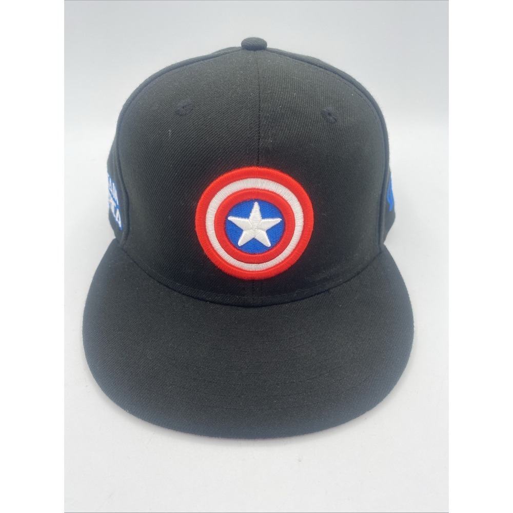 Captain America Hat Cap Marvel Pin Fitted Black Size 7 1/4 Exclusive‎ Lids